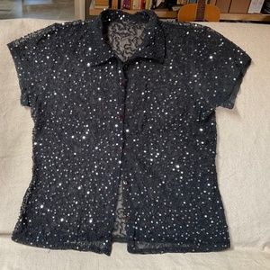 Jeweled black button up top